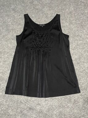 Eileen Fisher Black Pleated Front Silk Tank